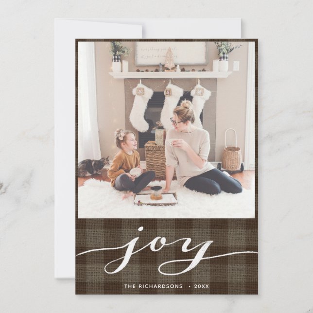 Cartes Pour Fêtes Annuelles Buffalo moderne Plaid Élégant Script JOIY Simple (Devant)