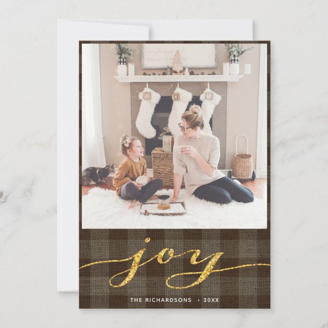 Cartes Pour Fêtes Annuelles Buffalo moderne Plaid Élégant Script JOIY Simple (Devant)
