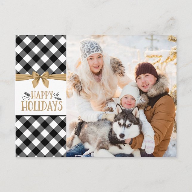 Cartes Pour Fêtes Annuelles Buffalo noir et blanc Vérifier Plaid Gold Bow (Devant)