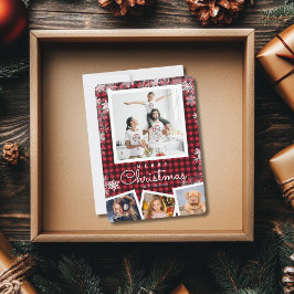 Cartes Pour Fêtes Annuelles Buffalo Plaid Photo Collage Flocon de neige Noël