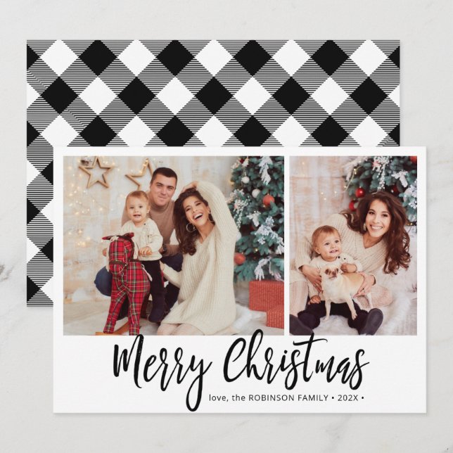 Cartes Pour Fêtes Annuelles Buffalo Plaid Rustic 2 Photo Collage Noël (Devant / Derrière)
