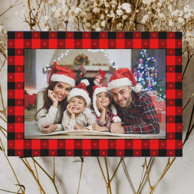 Cartes Pour Fêtes Annuelles Buffalo Plaid Rustique Personnalisé Photo Noël (Créateur téléchargé)