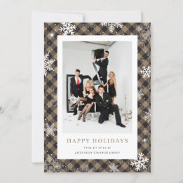 Cartes Pour Fêtes Annuelles Buffalo Plaid Snowflake Photo Entreprise