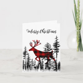 Cartes Pour Fêtes Annuelles Buffalo Plaid Woodland Forest Stade Joyeux Noël