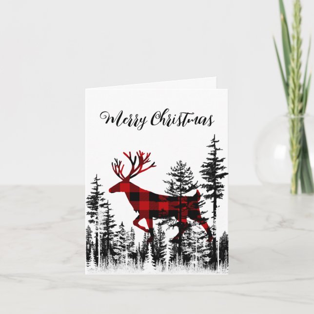 Cartes Pour Fêtes Annuelles Buffalo Plaid Woodland Forest Stade Joyeux Noël (Devant)