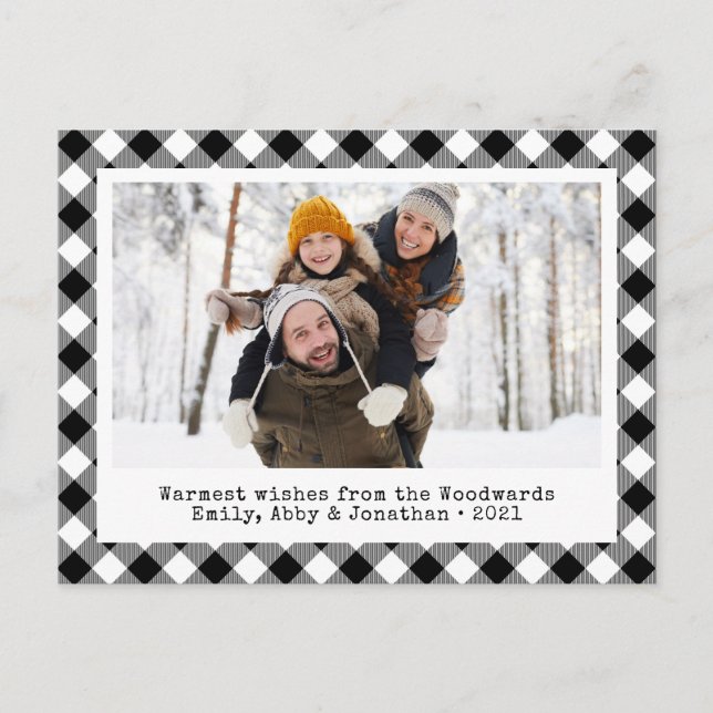 Cartes Pour Fêtes Annuelles Buffalo Rustique Plaid Photo personnalisée Noir Bl (Devant)