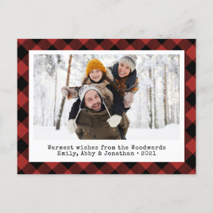 Cartes Pour Fêtes Annuelles Buffalo Rustique Plaid Photo Personnalisée Rouge N