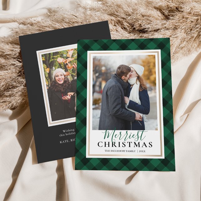Cartes Pour Fêtes Annuelles Buffalo vert Plaid Merriest Photo de Noël (Créateur téléchargé)