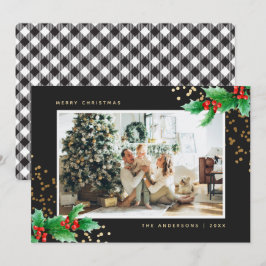 Cartes Pour Fêtes Annuelles Buffle noir blanc Plaid Holly Photo Noël
