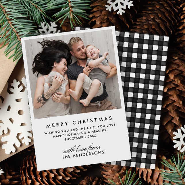 Cartes Pour Fêtes Annuelles Buffle noir et blanc moderne chèque photo Noël (Créateur téléchargé)