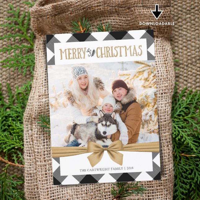 Cartes Pour Fêtes Annuelles Buffle noir et blanc Vérifier Joyeux Noël (Créateur téléchargé)