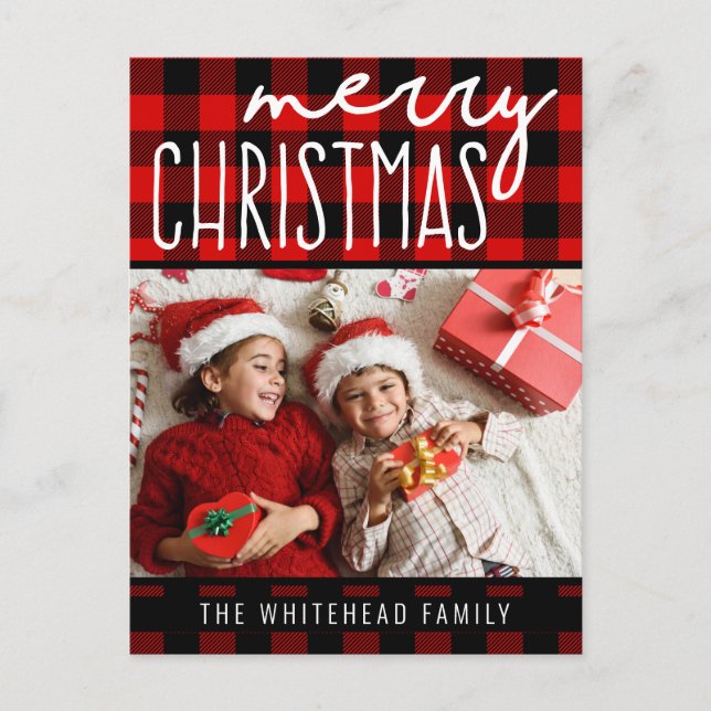 Cartes Pour Fêtes Annuelles Buffle noir rouge plaqué Joyeux Noël Photo (Devant)