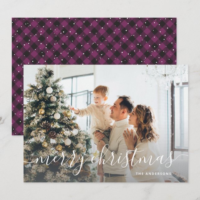 Cartes Pour Fêtes Annuelles Buffle violet noir Plaid Photo Joyeux Noël (Devant / Derrière)