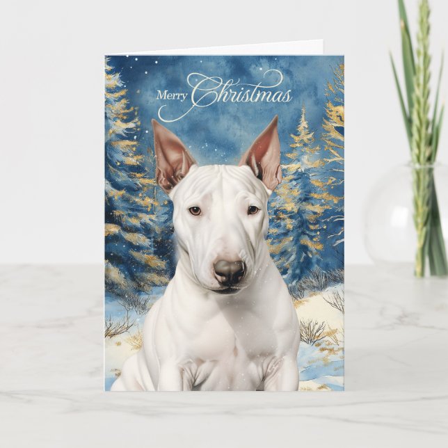 Cartes Pour Fêtes Annuelles Bull Terrier Dog Woodland Forest Christmas (Devant)