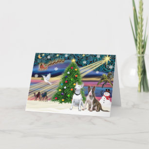 Cartes Pour Fêtes Annuelles Bull Terriers Magie de Noël (deux)