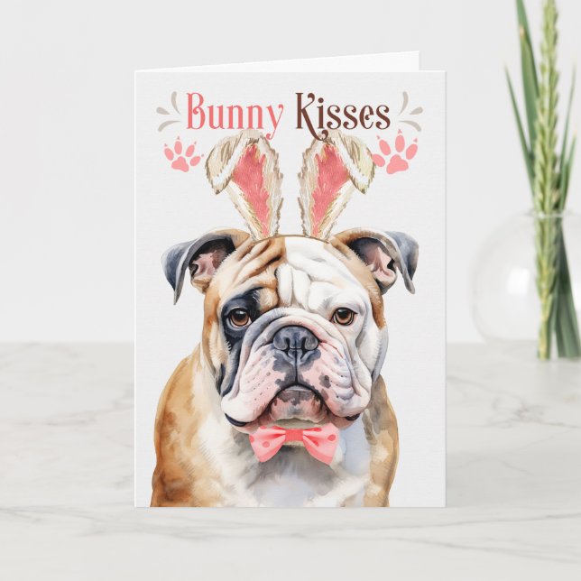 Cartes Pour Fêtes Annuelles Bulldog anglais à Bunny Ears pour Pâques (Devant)
