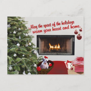 Cartes Pour Fêtes Annuelles Bulldog Chiot Chaud Cheminée Scène Noël Souhait