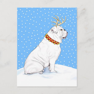 Cartes Pour Fêtes Annuelles Bulldog Christmas Reindeer White
