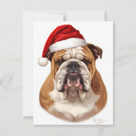 Cartes Pour Fêtes Annuelles Bulldog Dog Santa Hat Merry Christmas Art