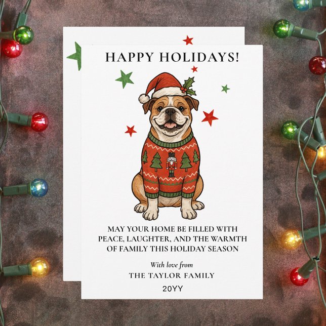 Cartes Pour Fêtes Annuelles Bulldog Ugly Sweater Christmas Dog Santa Hat (Bulldog Ugly Sweater Christmas Dog Santa Hat Holiday Card
)