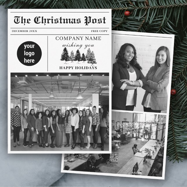 Cartes Pour Fêtes Annuelles Bulletin de Noël Journal Entreprises commerciales (Christmas Newsletter Newspaper Business Corporate Holiday Card)