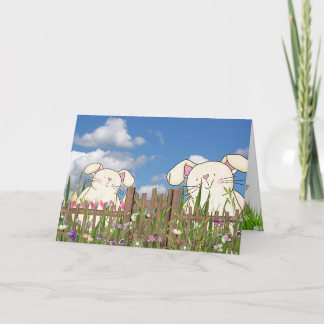 Cartes Pour Fêtes Annuelles Bunnies de Pâques dans le jardin (Devant)