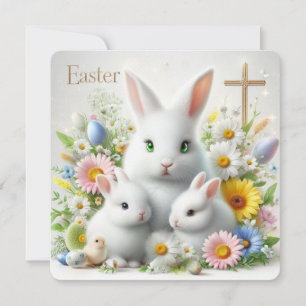 Cartes Pour Fêtes Annuelles Bunnies de Pâques, marguerites, Fleurs sauvages et