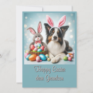 Cartes Pour Fêtes Annuelles Bunny Border Collie Joyeux petit-fils de Pâques