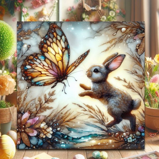 Cartes Pour Fêtes Annuelles Bunny en verre teint Pastel Printemps Pâques (Créateur téléchargé)