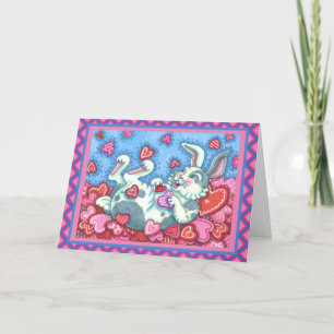 CARTES POUR FÊTES ANNUELLES BUNNY RABBIT & COEURS COLORÉS ÉLEVANT VALENTINES