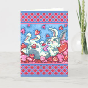 CARTES POUR FÊTES ANNUELLES BUNNY RABBIT & COEURS COLORÉS ÉLEVANT VALENTINES