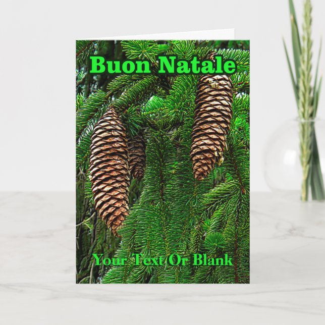 Cartes Pour Fêtes Annuelles Buon Natale - cônes Et aiguilles (Devant)