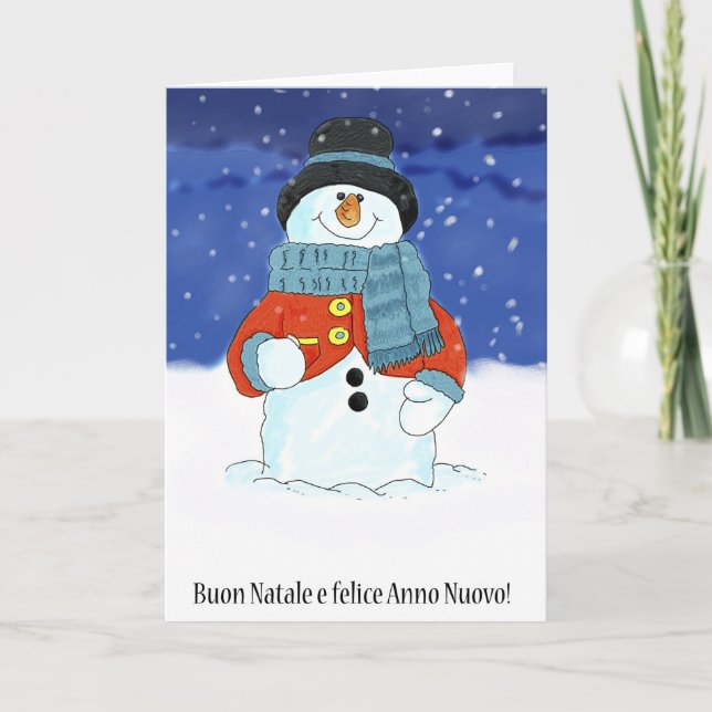 Cartes Pour Fêtes Annuelles Buon Natale e felice anno nuovo - Italien Snowman (Devant)