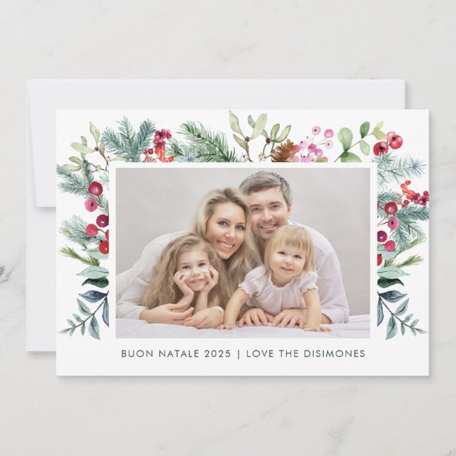 Cartes Pour Fêtes Annuelles Buon Natale Holly Berry Photo (Devant)