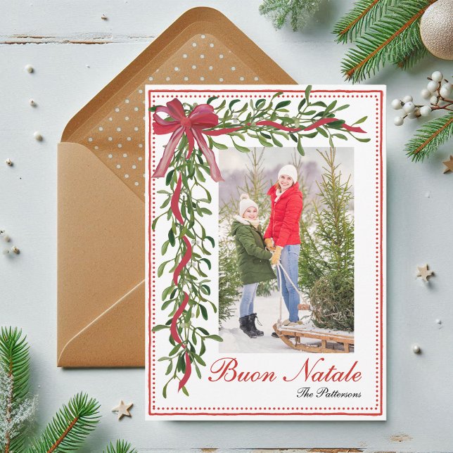 Cartes Pour Fêtes Annuelles Buon Natale Mistletoe Italie Photo de Noël (Créateur téléchargé)