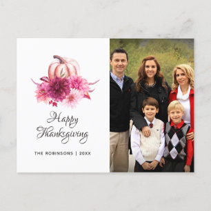 Cartes Pour Fêtes Annuelles Burgundy et Blush Floral Thanksgiving photo