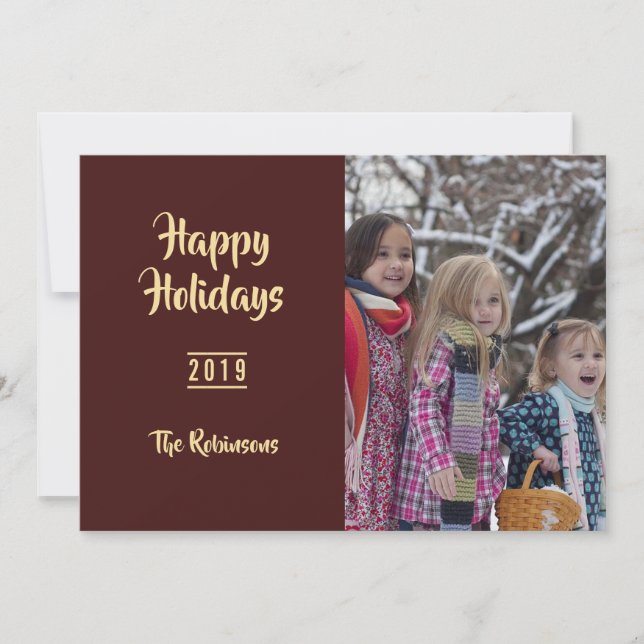 Cartes Pour Fêtes Annuelles Burgundy et Gold Noël Greys photo de famille (Devant)