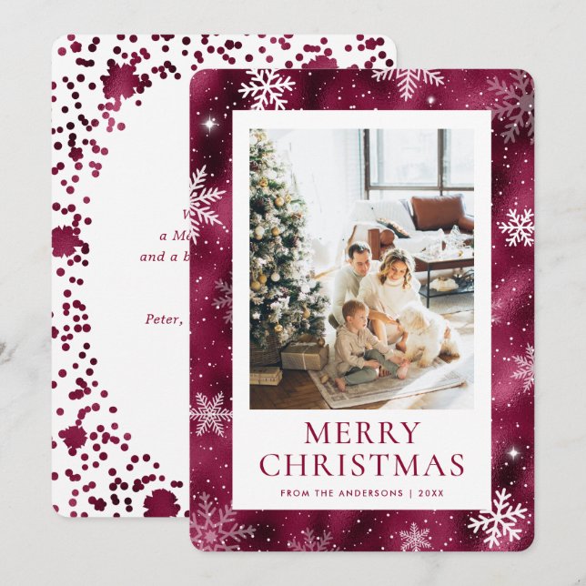 Cartes Pour Fêtes Annuelles Burguny Joyeux Noël Snowflake Photo (Devant / Derrière)