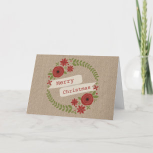 Cartes Pour Fêtes Annuelles Burlap Inspecred Floral Wreath Christmas