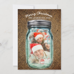 Cartes Pour Fêtes Annuelles Burlap Western Country Mason Jar Photo de Noël