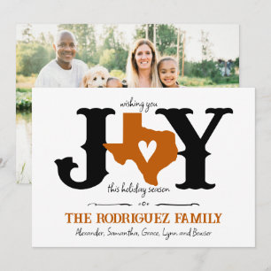 Cartes Pour Fêtes Annuelles Burnt Orange Texas JOY Photo