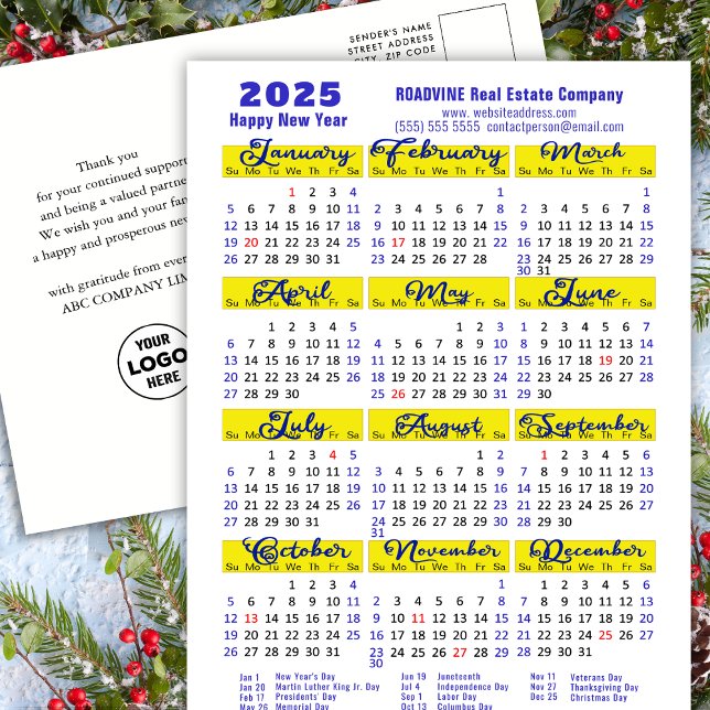 Cartes Pour Fêtes Annuelles Business 2025 Calendrier Moderne Bleu Script Simpl (Créateur téléchargé)