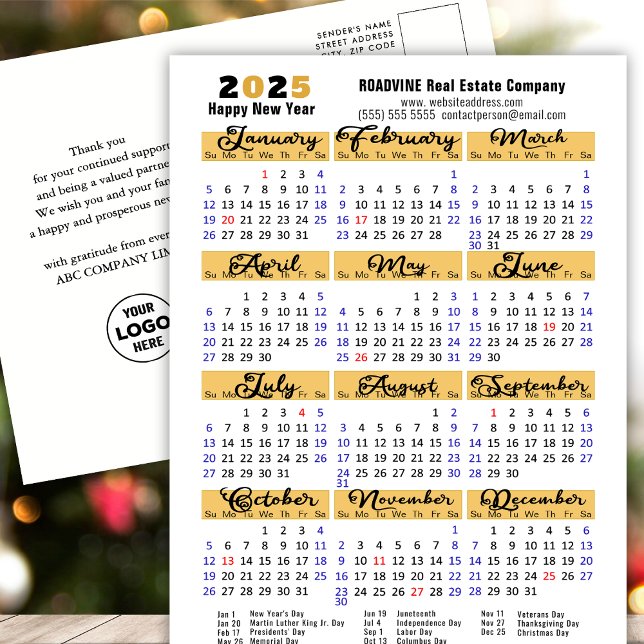 Cartes Pour Fêtes Annuelles Business 2025 Calendrier moderne noir Script simpl (Créateur téléchargé)