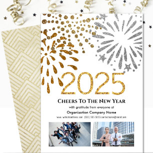 Cartes Pour Fêtes Annuelles Business 2025 Festive Fireworks Modern Black Gold