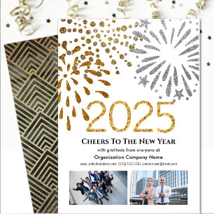 Cartes Pour Fêtes Annuelles Business 2025 Festive Fireworks Modern Black Gold