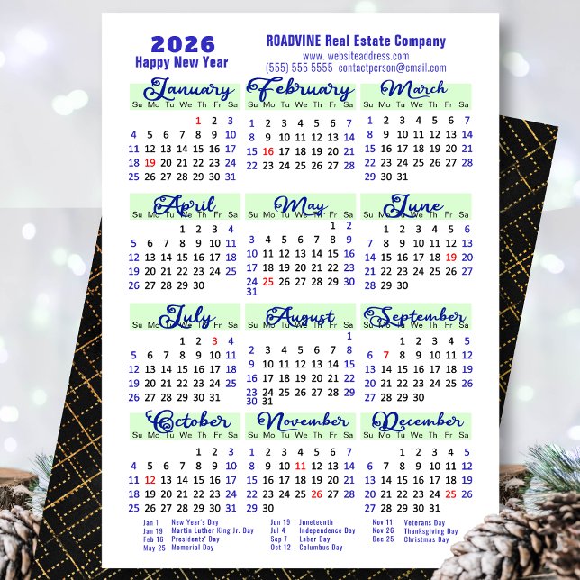 Cartes Pour Fêtes Annuelles Business 2026 Calendrier Moderne Bleu Script Simpl (Créateur téléchargé)