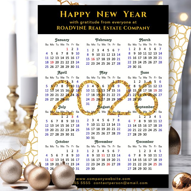 Cartes Pour Fêtes Annuelles Business 2026 Calendrier Parties scintillant Or mo (Créateur téléchargé)