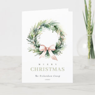Cartes Pour Fêtes Annuelles Business Blush Christmas Wreath Logo d'entreprise