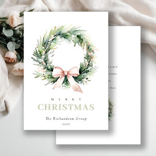 Cartes Pour Fêtes Annuelles Business Blush Christmas Wreath Logo d'entreprise