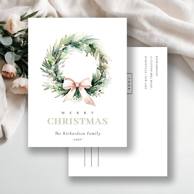 Cartes Pour Fêtes Annuelles Business Blush Christmas Wreath Logo d'entreprise (Créateur téléchargé)